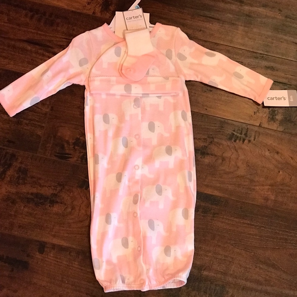 NEW Carters 6m Pink Elephant Gown, Hat & Socks!💕